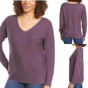 Anthropologie Ella Moss Purple Ribbed Soft V Neck Sweater M NEW